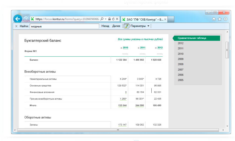 Бухгалтерский баланс в Контур Фокус